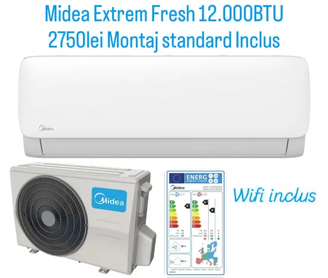 Midea Extrem Fresh 12.000 BTU cu montaj standard inclus